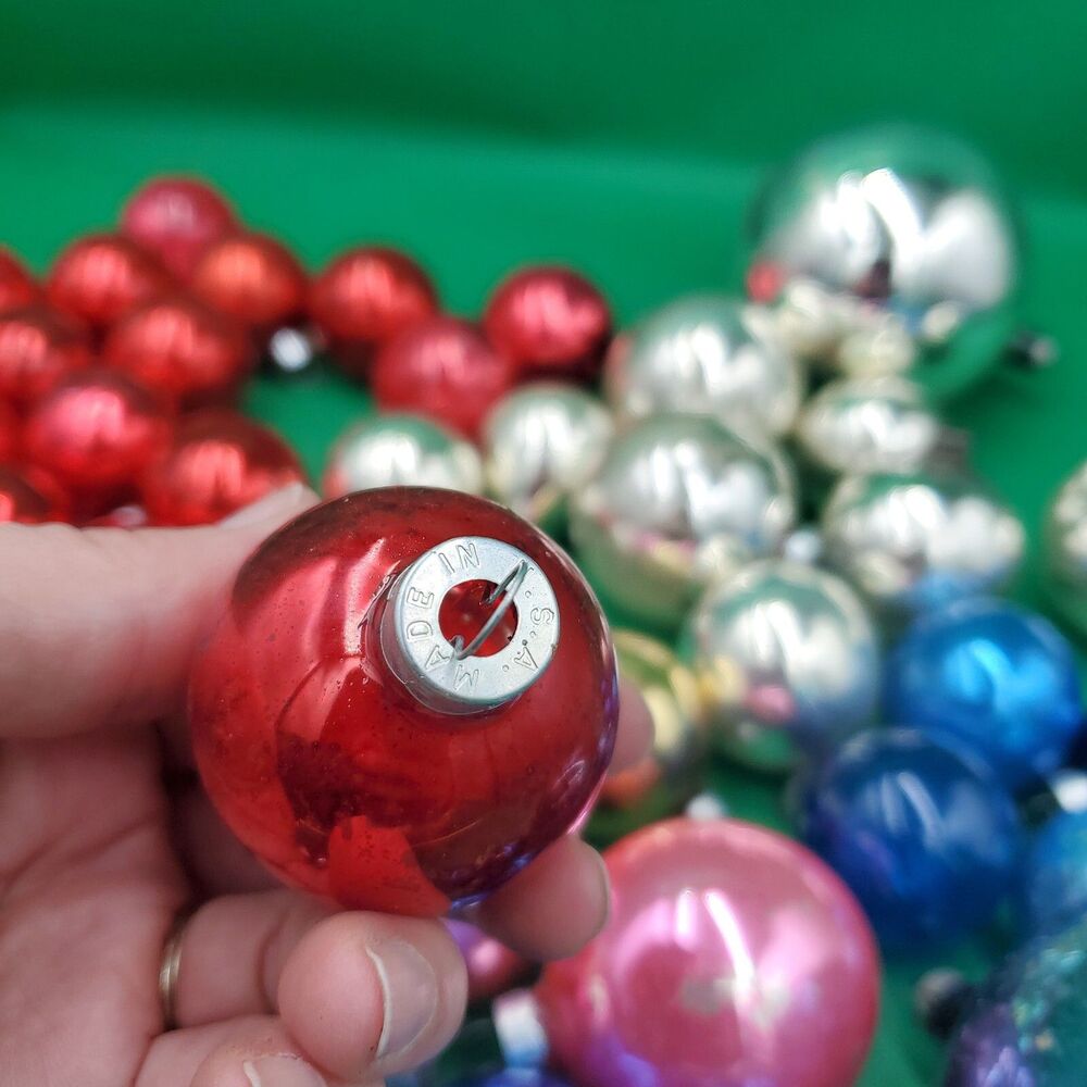 Lot of 59 Vintage Shiny Metallic Christmas Ornaments All Size/Color Made In USA - Picture 13 of 15